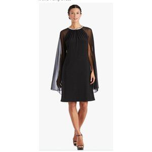 R&M Richards Womens Elegant Dress Plus 20W Black Sheer Capelet Evening Cocktail